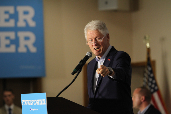 Nikos Frazier | The Vindicator..Former President Bill Clinton speaks at the Western Reseve Building Trade Hall on McClurg Road in Youngstown.