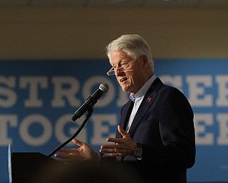 Nikos Frazier | The Vindicator..Former President Bill Clinton speaks at the Western Reseve Building Trade Hall on McClurg Road in Youngstown.