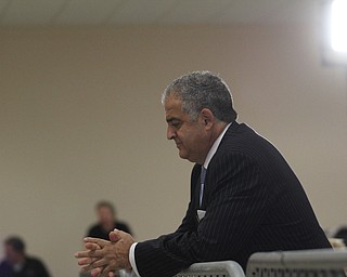 Nikos Frazier | The Vindicator..David Betras, Chairman of the Mahoning County Democratic Party, waits for Former President Bill Clinton to speak at the Western Reseve Building Trade Hall on McClurg Road in Youngstown.