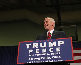 Nikos Frazier | The Vindicator..Gov. Mike Pence(R-Indiana) speaks during a townhall event at the Walter F. Ehrnfelt Recreation and Senior Center in Strongsville, Ohio on Friday, Oct. 7, 2016.