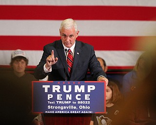 Nikos Frazier | The Vindicator..Gov. Mike Pence(R-Indiana) speaks during a townhall event at the Walter F. Ehrnfelt Recreation and Senior Center in Strongsville, Ohio on Friday, Oct. 7, 2016.