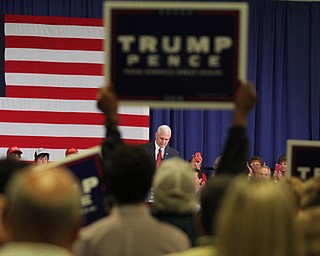 Nikos Frazier | The Vindicator..Gov. Mike Pence(R-Indiana) speaks during a townhall event at the Walter F. Ehrnfelt Recreation and Senior Center in Strongsville, Ohio on Friday, Oct. 7, 2016.