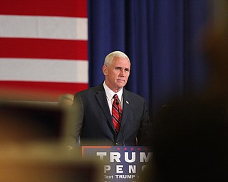 Nikos Frazier | The Vindicator..Gov. Mike Pence(R-Indiana) speaks during a townhall event at the Walter F. Ehrnfelt Recreation and Senior Center in Strongsville, Ohio on Friday, Oct. 7, 2016.