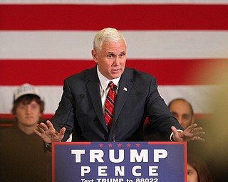 Nikos Frazier | The Vindicator..Gov. Mike Pence(R-Indiana) speaks during a townhall event at the Walter F. Ehrnfelt Recreation and Senior Center in Strongsville, Ohio on Friday, Oct. 7, 2016.