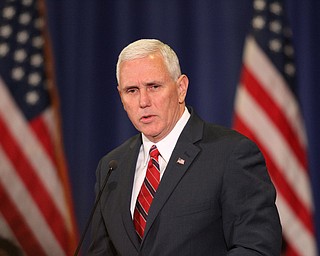 Nikos Frazier | The Vindicator..Gov. Mike Pence(R-Indiana) speaks during a townhall event at the Walter F. Ehrnfelt Recreation and Senior Center in Strongsville, Ohio on Friday, Oct. 7, 2016.