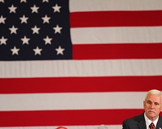Nikos Frazier | The Vindicator..Gov. Mike Pence(R-Indiana) speaks during a townhall event at the Walter F. Ehrnfelt Recreation and Senior Center in Strongsville, Ohio on Friday, Oct. 7, 2016.