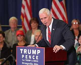 Nikos Frazier | The Vindicator..Gov. Mike Pence(R-Indiana) speaks during a townhall event at the Walter F. Ehrnfelt Recreation and Senior Center in Strongsville, Ohio on Friday, Oct. 7, 2016.