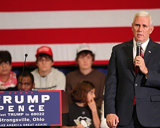 Nikos Frazier | The Vindicator..Gov. Mike Pence(R-Indiana) speaks during a townhall event at the Walter F. Ehrnfelt Recreation and Senior Center in Strongsville, Ohio on Friday, Oct. 7, 2016.