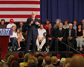 Nikos Frazier | The Vindicator..Gov. Mike Pence(R-Indiana) speaks during a townhall event at the Walter F. Ehrnfelt Recreation and Senior Center in Strongsville, Ohio on Friday, Oct. 7, 2016.