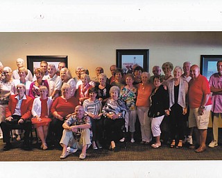 SPECIAL TO THE VINDICATOR
Members of the Woodrow Wilson High School Class of 1959 recently celebrated their 75th birthdays at Hollywood Gaming Casino, Austintown. Some classmates traveled from New York, North Carolina, South Carolina, California, Chicago and Cleveland to attend. On the floor is Jim Menighan. Seated, from left, are Joe Planey, Eva Lightbody Doyle, Mary Ann Wopershall Yarab, Cathy Cavallaro Agresta and Mary Ann Sich Schaffer. Standing in the first row are Marie Illencik Higley, Elaine Cegledy Hovanec, Barbara Boda Cera, Tony Poidmore, Patti Corbi Mika, Deanna Black Lambert, Bonnie Roberts Pitko, Mary Ann Delpha Czopur, Judy Hetman Pearse, Donna Black Rushton, Joyce Leone Aey, Sue Androsek Menighan and Sam Rusnov. Standing in back are Barbara De Prano Rook, Jerry Migletz, Rich Hovanec, Ron D’Alesandro, Mike Yarab, Sandy Lisko Mahaffey, Leo Bakes, Bob Bowman, Evelyn Ortsey Longsworth, John Trevis, Dorothy Palguta Tesner, Jim Burnham and Jim Habuda. Also attending were Judy Ross Desalvo and Rod Simone.