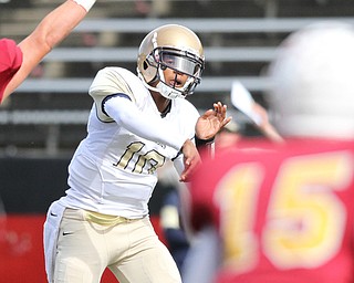 Nikos Frazier | The Vindicator..Canisius Quarterback Jayce Johnson(10) throws in the first half as Cardinal Mooney took on Canisius High School(Buffalo) at Stambaugh Stadium in Youngstown, Ohio on Sat, Oct. 8, 2016.