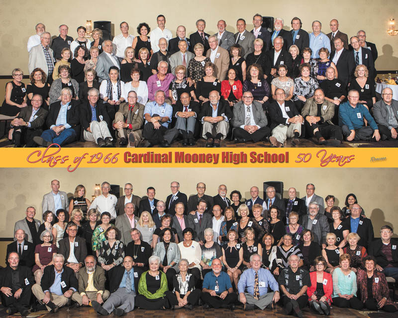 SPECIAL TO THE VINDICATOR
The Cardinal Mooney High School Class of 1966 gathered for its 50th reunion Oct. 1 at the Holiday Inn in Boardman. Classmates began the reunion with an evening Mass, followed with a class photo, dinner and dancing. There also was a Friday night mixer at The Magic Tree Pub & Eatery. Some classmates traveled across the country to attend the reunion.