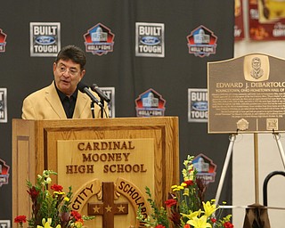 ROBERT K. YOSAY | THE VINDICATOR..Mr D talks about his days at CMHS....at the Eddie DeBartolo HOF plaque unveiling at Cardinal Mooney High School....... - -30-