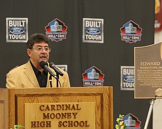        ROBERT K. YOSAY  | THE VINDICATOR..Mr D talks about his days at CMHS....at the Eddie DeBartolo HOF plaque unveiling at Cardinal Mooney High School....... - -30-