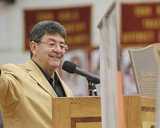        ROBERT K. YOSAY  | THE VINDICATOR..Mr D talks about his days at CMHS....at the Eddie DeBartolo HOF plaque unveiling at Cardinal Mooney High School....... - -30-