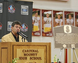        ROBERT K. YOSAY  | THE VINDICATOR..Mr D talks about his days at CMHS....at the Eddie DeBartolo HOF plaque unveiling at Cardinal Mooney High School....... - -30-