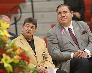        ROBERT K. YOSAY  | THE VINDICATOR..Eddie DeBartolo and Dave Baker President of the HOF    at the Eddie DeBartolo HOF plaque unveiling at Cardinal Mooney High School....... - -30-
