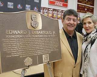        ROBERT K. YOSAY  | THE VINDICATOR..Edie and Candy DeBartolo...at the Eddie DeBartolo HOF plaque unveiling at Cardinal Mooney High School....... - -30-
