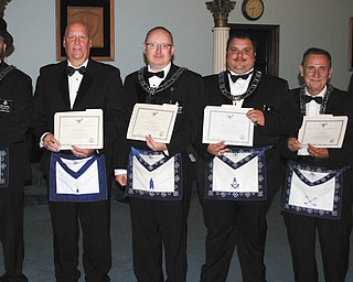 SPECIAL TO THE VINDICATOR
Members of Argus Lodge 545 were awarded certificates of achievement by District Education Officer James Cardelein on Sept. 23 for completing the Masonic Code, Ancient Charges, and Officers Manual courses. Members present for the ceremony included Ryan Hamilton, left, Denny Furman, Richard Palmer, William Golec, Joe MacBenn and Cardelein. Eric Cahalin, Steven Klein and Dan Illencik also were awarded certificates.