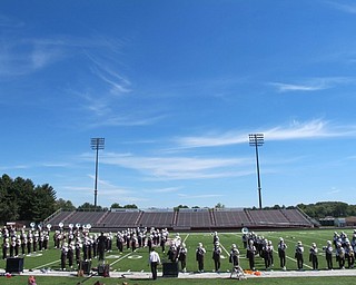 Neighbors | Alexis Bartolomucci.The Boardman High School marching band did Script Ohio at the beginning of their performance for the elementary students on Sept. 13.