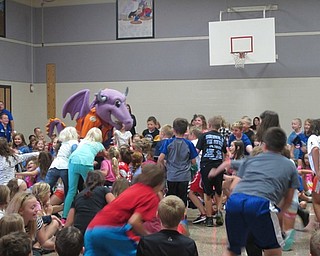 Neighbors | Alexis Bartolomucci.Sparky, the Youngstown Phantoms mascot, made his way throught the students at Dobbins Elementary on Sept. 20 during the Phantoms Power Play program.
