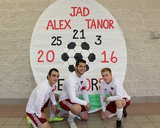 Neighbors | Abby Slanker.The three Canfield High School boys soccer team seniors were honored during Senior Night Sept. 29. Senior team members included, left to right, Alex Petrallo, Jad Saleh and Tanor English.