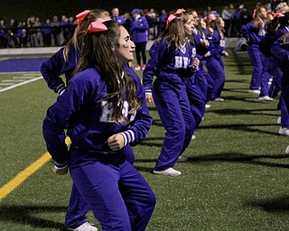 Hubbard freshman cheerleader, Kaitlyn McCarthy , cheers with her squad during Friday nights matchup against Struthers at Hubbard High School.  Dustin Livesay  |  The Vindicator  10/14/16  Hubbard.