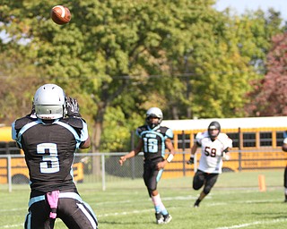 Nikos Frazier | The Vindicator..East's Michael Ramey(3) waits for the ball in the first half at Rayen Stadium in Youngstown on Saturday, Oct. 15, 2016 as the Canfield Cardinals take on the East Panthers.