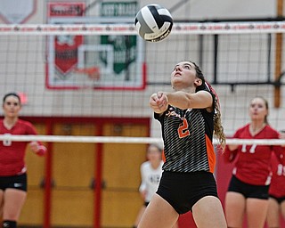 SALEM, OHIO - OCTOBER 19, 2016: Kaelen Yemma #2 of Springfield bumps the ball to keep it alive during their tournament game Wednesday night at Salem High School. Springfield won in three sets. DAVID DERMER | THE VINDICATOR