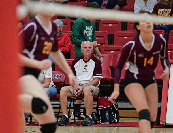 SALEM, OHIO - OCTOBER 19, 2016: Head coach pat Keney of South Range watches the action from the bench during their tournament game Wednesday night at Salem High School. DAVID DERMER | THE VINDICATOR