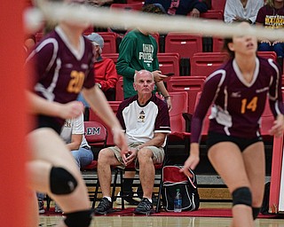 SALEM, OHIO - OCTOBER 19, 2016: Head coach pat Keney of South Range watches the action from the bench during their tournament game Wednesday night at Salem High School. DAVID DERMER | THE VINDICATOR