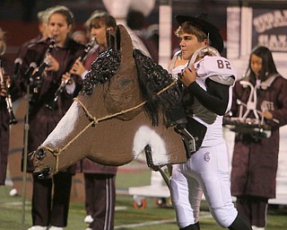 Boardman's David Dutko (82) performs during halftime with the Boardman High School marching band during Friday nights matchup at Fitch High School. Dustin Livesay |  The Vindicator  10/21/16 Austintown