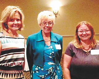 SPECIAL TO THE VINDICATOR
Susan Harris, president of Mahoning Retired Teachers Association, center, welcomes new members, Diana Ghizzion, left, retired Poland High School math and biology teacher, and Nancy Tondy, retired Youngstown elementary teacher, at the fall meeting of MRTA. Maureen Griswold, a retired Youngstown teacher, also is a new member.