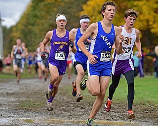 BAZETTA, OHIO - OCTOBER 22, 2016: Noah Smith of Poland leads a pack of runners during the boy's Division 2 district cross country meet at the Trumbull Country Fairgrounds Saturday afternoon. DAVID DERMER | THE VINDICATOR