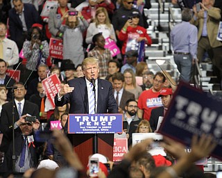 Cleveland, Ohio | Oct. 23, 2016: ..Republican presidential nominee Donald Trump speaks to supporters at the I-X Center on Saturday, Oct. 23, 2016 in Cleveland, Ohio...Nikos Frazier | The Vindicator.