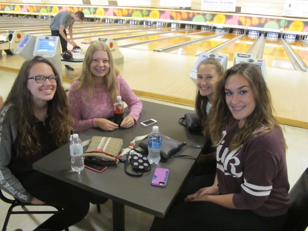 Students from Austintown Fitch High School participated in the Relay for Life kick off bowling event on Oct. 2 at Wedgewood Lanes. Picture are, from left, Erica Ferguson, Casey Henderson, Carlee Gaca and Lexi Cintron.