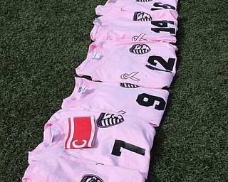 Neighbors | Abby Slanker.The Canfield High School girls soccer team lined up their Pink Out jerseys prior to their varsity game against Hickory on Oct. 8.