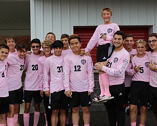 Neighbors | Abby Slanker.The Canfield High School boys soccer team supported the cause of raising breast cancer awareness with their pink jerseys during the Pink Out organized by NHS senior members and varsity soccer players Jad Saleh and Cece Shaer on Oct. 8.