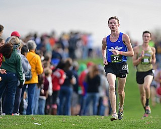 BOARDMAN, OHIO - OCTOBER 29, 2016: Nick Cowger of Maplewood runs down the back stretch during the Division 3 Northeast Ohio Regional Cross Country race at Boardman High School. DAVID DERMER | THE VINDICATOR