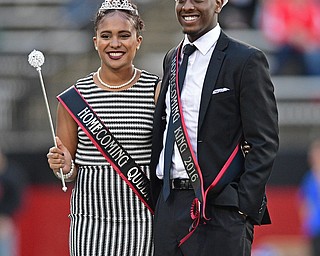 YOUNGSTOWN, OHIO - OCTOBER 29, 2016: Homecoming King Kyle Moore and Homecoming Queen Rachel Davis during halftime of Saturday afternoons game between Youngstown State and Indiana State at Stambaugh Stadium. DAVID DERMER | THE VINDICATOR