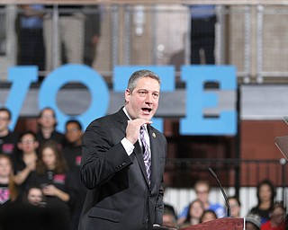 Kent, Ohio: Monday, Oct. 31, 2016..Rep. Tim Ryan(D-Ohio)rials up supporters before Democratic presidential nominee, Hillary Clinton speaks at the Kent State University Recreation & Wellness Center in Kent, Ohio. (Nikos Frazier | The Vindicator)