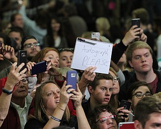 Kent, Ohio: Monday, Oct. 31, 2016..Supporters wait to shake hands with Democratic presidential nominee, Hillary Clinton after a rally at the Kent State University Recreation & Wellness Center in Kent, Ohio. (Nikos Frazier | The Vindicator)