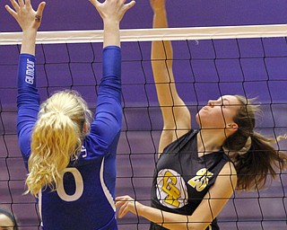 William D. Lewis/The Vindicator Crestview's Brenna Auer(26) returns a shot past Gilmour's Megan Brzozowski(0) during Nov 3, 2016 action in Barberton.