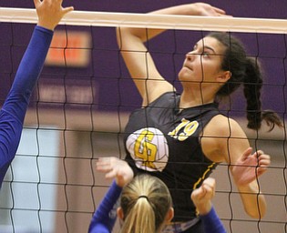 William D. Lewis/The Vindicator Crestview'sEmily Emch(19) returns a shot past a Gilmour player whose name/# don't appear on roster. during Nov 3, 2016 action in Barberton.