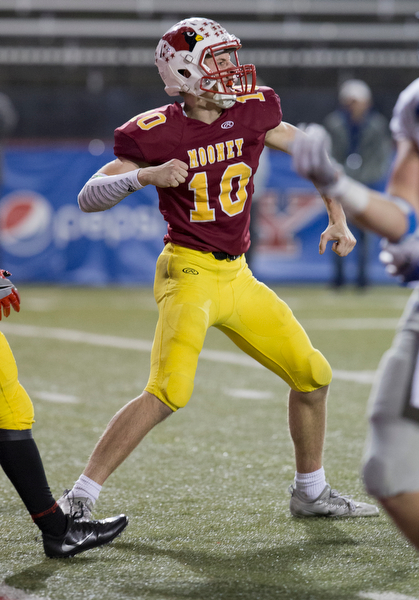 MICHAEL G TAYLOR | THE VINDICATOR- 11-04-16- 4th qtr, Mooney's #10 Pat Pelini his 23 yards TD run. OHSAA D4 Football Playoffs Hubbard Eagles vs Cardinal Mooney Cardinals at Stambaugh Stadium, YSU in Youngstown, OH