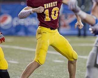 MICHAEL G TAYLOR | THE VINDICATOR- 11-04-16- 4th qtr, Mooney's #10 Pat Pelini his 23 yards TD run. OHSAA D4 Football Playoffs Hubbard Eagles vs Cardinal Mooney Cardinals at Stambaugh Stadium, YSU in Youngstown, OH