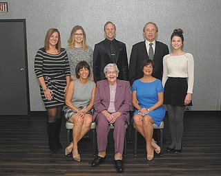 SPECIAL TO THE VINDICATOR
National Philanthropy Day Honorees, seated from left, are Deborah Grinstein, representing the Irwin Thomas Family Endowment of the Youngstown Area Jewish Federation, legacy award; Dorothy J. Pollock, outstanding volunteer fundraiser; and Sharon Letson, Youngstown CityScape, outstanding civic organization. Standing are Angela Fleeger, Walmart of Mahoning and Shenango Valley, outstanding corporate philanthropist; Sarah O’Malley, representing Kindness Kampaign, outstanding young philanthropist; Robert and Bob Komara, Komara Jewelers, outstanding small business philanthropist; and Kate Jenkins, outstanding young philanthropist. 