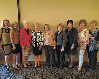 SPECIAL TO THE VINDICATOR
The Youngstown Area Federation of Women’s Clubs hosted its annual scholarship fundraiser Autumn Harvest luncheon at Tippecanoe Country Club in Canfield on Oct. 19. Deanna Altmar and Annette Delahunty hosted a presentation of casual fashions and jewelry modeled by YAFWC members. Money raised from the luncheon and the 50-50 raffle ticket sales support the club’s scholarship fund. A non-traditional Youngstown State University female student will be awarded $2,000 at an awards presentation luncheon May 17, 2017. Members of the Ways and Means Committee, from left, are Kay Fuller, corresponding secretary; Betty Cmil, first vice president; Lee Bowden, treasurer; Sally Ocker; Barbara Higgins, second vice president; Valorie Zurawick; Carol Rimedio-Righetti, commissioner and luncheon guest of honor; Cathy Campana, president; and Pat Sullivan, third vice president.