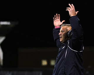 Nikos Frazier | The Vindicator..A JFK coach reacts after a delay of game call before the second quarter started during an OSHAA Division VII Playoff game between Toronto and John F. Kennedy Catholic High School in Warren at Mollenkopf Stadium in Warren on Saturday, Nov. 5, 2016.
