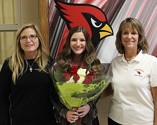 Neighbors | Abby Slanker.Canfield High School sophomore Hannah Keffler, middle, earned a trip to Columbus to compete in the Division 1 Golf State Championship tournament on Ohio State University’s Grey Course Oct. 21-22. Keffler was joined by her mother and Lady Cards assistant golf coach Bonnie Keffler, left, and Diane McCall, Lady Cards golf coach, right.